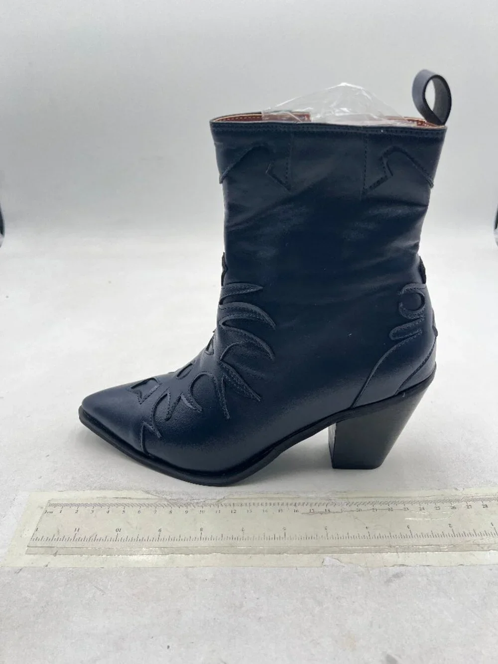 Navy Cowboy Ankle Boots for Women, Western Booties with Pointed Toe & Embroidery